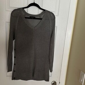 Banana Republic Gray V-Neck Sweater with Button Detail